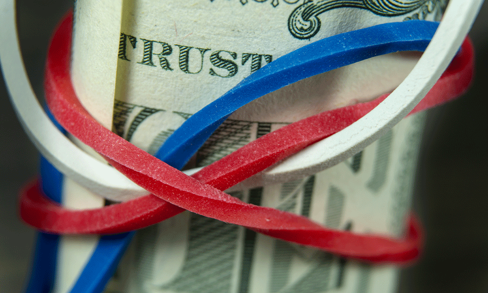 dollar bills red white and blue bands