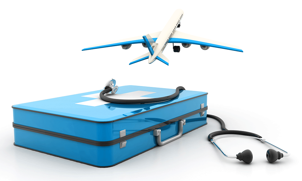 stethoscope airplane medical suitcase