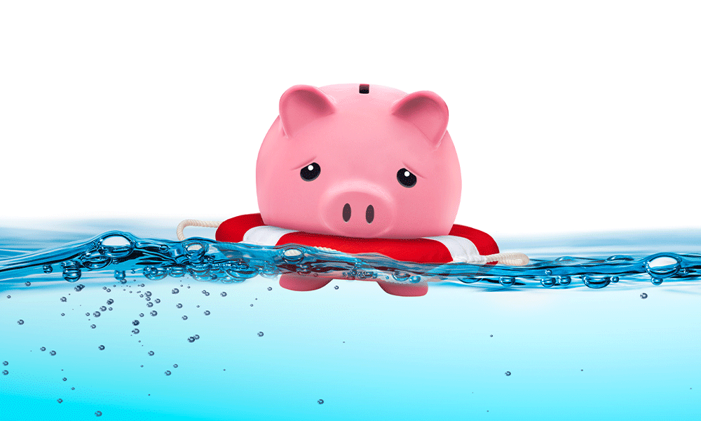 piggy bank life raft water