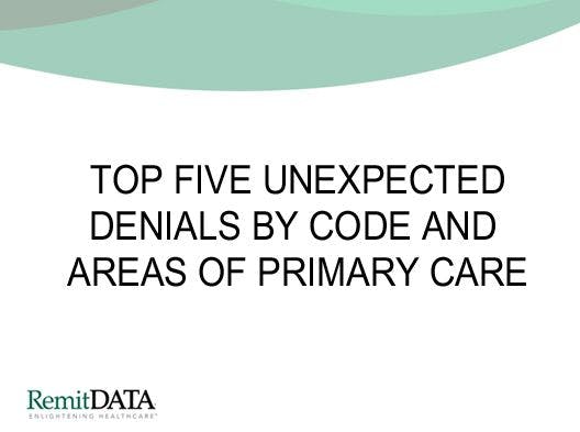 Top Five Unexpected Denials by Code and Areas of Primary Care